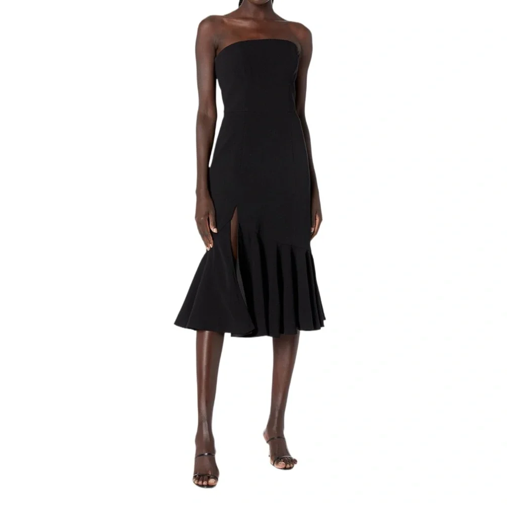 NWT DRESS THE POPULATION | Madison Strapless Midi Dress Gown Prom Formal Black